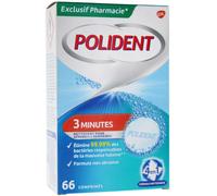 Polident Nettoyant 3 Minutes, Pour Prothèses Dentaires Partielles ou Complètes, Action Rapide, 66 Comprimés