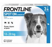 Parapharmacie > Vétérinaire > Anti-parasites > Anti-puces et anti-tiques > Anti-puces et anti-tiques chien > Pipette anti-puces et anti-tiques chien Frontline Spot-On Chien M (10-20 kg) Pipettes x 3