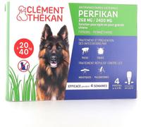 Perfikan Grands Chiens 268 mg/ 2400 mg Clément Thékan -Anti-Puces/Tiques/Moustiques/Phlébotomes-Protège votre animal jusqu'à 4 semaines-Fabriqué en France -1,5 kg à 4 kg-4 pipettes application Spot On