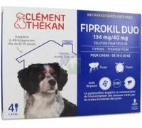 Clément Thékan - Anti-puces et anti-tiques pour chiens moyens de 10 à 20 kg- 4 pipettes - Solution pour Spot-on Fiprokil Duo 134 mg /40 mg