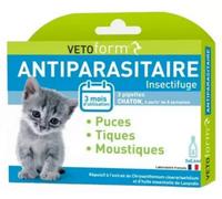 Parapharmacie > Vétérinaire > Produits Anti-parasites Pour Animaux > Anti-parasites chat Vetoform Antiparasitaire Chaton 3 Pipettes - Anti-parasites chat - Pharmacie en ligne LaSante.net