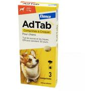 Parapharmacie > Vétérinaire > Produits Anti-parasites Pour Animaux > Produits Anti-Puces Et Anti-Tiques Pour Animaux AdTab 225 mg Puces et Tiques Chiens Comprimés à Croquer x 3 - Anti-puces et anti-ti