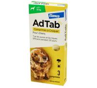Parapharmacie > Vétérinaire > Produits Anti-parasites Pour Animaux > Produits Anti-Puces Et Anti-Tiques Pour Animaux AdTab 450 mg Puces et Tiques Chiens Comprimés à Croquer x 3 - Anti-puces et anti-ti