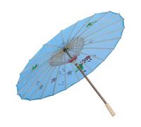 Parapluie à Fleurs Classique en Soie Bambou Bleu Décoration Chinoise | Armature en Papier Bois, Manche en Bambou Massif Poli, Usage Intérieur et Restaurant, Support Solide Couleur Aléatoire