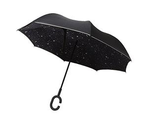 Parapluie à ouverture inversée - Parapluie femme Imprimé Etoiles - Bordure Phosphorescente Parapluie à Ouverture Inversée Canne - Large parapluie 110 CM de diamètre- Parapluie Noir