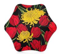 Parapluie anti-vent pour enfants avec coins arrondis Motif tulipes rouges et chrysanthèmes jaunes Noir