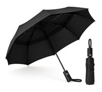 Parapluie Anti-Vent, Résistant À La Pluie Et Au Vent Fort ; Pliable, Unisexe, Léger, Résistant Et Compact, Ouverture Et Fermeture Automatique, Double Auvent., Noir , Estandart