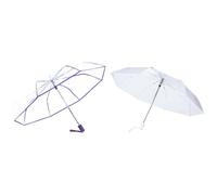 Parapluie Automatique Transparent, 2 Pièces, Transparent + Bordure Violette + Bordure Blanche