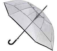 Parapluie Canne Transparent Solide Homme Femme Automatique - Robuste | Resistant au Vent Fort Tempete - De Marche - Poignée Antidérapante - Fibre de Verre - Couture Noire