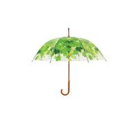 Le Monde du Parapluie TP158 Parapluie Canne Transparent Imprimé Feuilles Vertes pour Femme - Système d'ouverture Automatique - Poignée de Qualité en Bois - Diamètre de 93 cm Multicolore