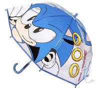Parapluie Cloche Sonic - Imprimé Sonic et Anneaux - Coloris Bleu - Ouverture Manuelle - Fabriqué en 100% POE avec Structure en Fibre de Verre - Produit Original Conçu en Espagne