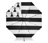 Parapluie compact coupe-vent avec drapeau de la Bretagne - Parapluie de voyage noir - Parapluie de marche SPF 50 - Ouverture automatique - Parapluie pour le soleil, la pluie, les voyages