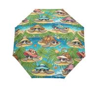Parapluie compact vert tortue tropicale, ouverture et fermeture automatique | Design à 3 plis et impression par transfert de chaleur sur toute la surface, parapluie de poche qui s'adapte à un sac à main