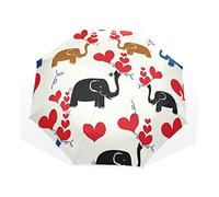 Parapluie coupe-vent 3 plis avec cœur et éléphants pour femmes, hommes, filles, garçons, unisexe, ultraléger et compact