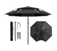 Parapluie de peche extérieur Parasol de Plage Imperméable Parasol De Table De Marché portable Rotatif À 360° Double Couche Parasol Pliable(Black gray,220cm)