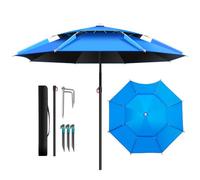 Parapluie de peche extérieur Parasol de Plage Imperméable Parasol De Table De Marché portable Rotatif À 360° Double Couche Parasol Pliable(Bleu,ø260cm)
