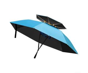 Parapluie de pêche pliable avec pare-soleil double couche et 14 baleines pour une résistance au vent en bleu tibétain (110 mm bleu)