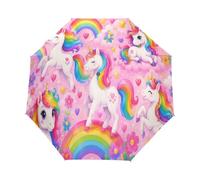 Parapluie de poche licorne rose fantaisiste pour étudiants | Parapluie Nano Level avec finition hydrofuge, 8 baleines, séchage rapide pour le travail