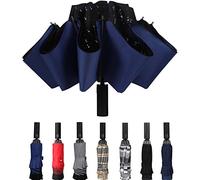 Parapluie de voyage compact inversé coupe-vent, ouverture et fermeture automatiques, parapluie inversé, pour homme et femme, 10 baleines, bleu,