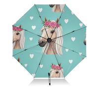 Parapluie de voyage coupe-vent compact pour sac à dos/sac à main, pluie, vent et soleil, crinière de cheval mignonne bleu sarcelle