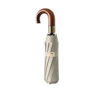 Parapluie de voyage pliable de luxe avec poignée en J en bois véritable pour homme/portable/ouverture/fermeture automatique, couche de revêtement bloquant le tissu/pluie, soleil, protection UV UPF 50
