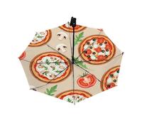 Parapluie de voyage pour la pluie et le soleil - Motif pizza tomate-champignons, coupe-vent, compact, ouverture et fermeture automatiques, idéal pour enfants et femmes. Pliage inversé automatique, pe