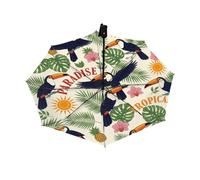 Parapluie de voyage pour la pluie et le soleil - Parapluie toucan oiseau paradis fleur coupe-vent compact automatique pliable à l'envers pour femmes et enfants, ouverture automatique, joli petit