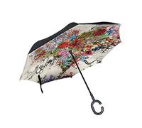 Parapluie inversé Double Couche inversée Pliable pour Auto, poignée en Forme Mignon Huskies avec Roses Rouges pour Homme