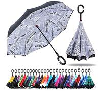 Parapluie inversé double couche NNY Inc,Parapluie pliant pour voiture,Coupe-vent,Protection UV,Grand format,Se tient à l'envers,Droit,Parapluie pour homme et femme,En forme de C L newswhite