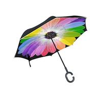 Parapluie inversé Parapluie Double Couche Construction invers¨¦e Parapluie Pliable pour Auto, poign¨¦e en Forme Parapluie Arc-en-Ciel Color¨¦ Parapluie pour Homme et