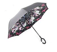 Parapluie inversé, protection contre le vent et les UV, grand parapluie droit à l'envers pour golf, poignée en forme de C, design pliable à ouverture inversée, Fleur de beauté