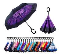 Parapluie inversé, protection UV résistante au vent, grand parapluie droit autoportant pour le golf, poignée en forme de C, conception pliable à ouverture inversée, Violet.