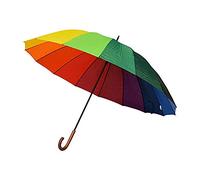 Parapluie long femme XXL pour Deux personnes - Arc En Ciel - Happy Rain Parapluie Long Canne, Large Diamètre 130 cm, Très Robuste 16 baleines, Multicouleur