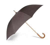 Parapluie long pour homme VOGUE Luxury Collection, classique et très élégant, poignée en bois Piantino, tissu Pongee gris foncé à texture tramée, avec des finitions chromées.