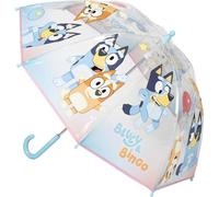 Parapluie manuel Poe Bulle Bluey - Parapluie pour enfant transparent avec design officiel Bluey, ouverture manuelle de sécurité et dôme de haute protection pour enfants les jours de pluie, Bleu, T45C
