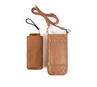 Parapluie micromini pliable pour femme VOGUE, élégant, fin et ultra-léger. Avec pochette pour smartphone. Idéal pour offrir. Système anti-vent (Wind Proof), protection solaire UV. Manuelle. (Brun)