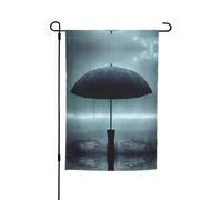 Parapluie noir sous la pluie - Drapeaux décoratifs de jardin imprimés - Convient pour balcon, terrasse, pelouse, jardin, fête des mères, Noël, Halloween, décorations de vacances