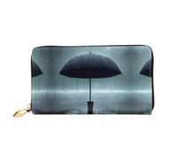 Parapluie noir sous la pluie long portefeuille en cuir, impression double face, matériau en cuir microfibre, unisexe, imperméable et durable, noir, taille unique