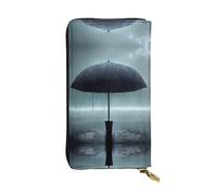 Parapluie noir sous la pluie Longue pochette en cuir avec porte-monnaie zippé et 12 emplacements pour cartes de crédit, portefeuille de voyage léger