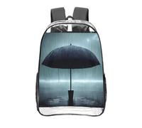 Parapluie noir sous la pluie Sac à dos transparent de 40,6 cm - En PVC transparent approuvé par les stades - Poche avant imprimée sur toute la surface - Sac à dos de voyage léger unisexe