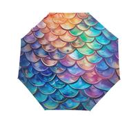 Parapluie pliable automatique, écailles de sirène colorées, ouverture automatique, compact, portable, coupe-vent, parapluie de voyage pour femmes, hommes, filles, enfants et garçons, multicolore