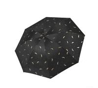 Parapluie pliable en vinyle noir à trois volets, motif plume estampillé à chaud, 95 cm, coupe-vent, protection contre le soleil et la pluie (automatique-blanc)
