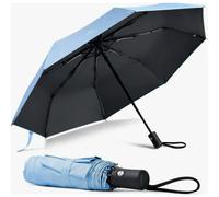 Parapluie pliant automatique, coupe-vent, compact et idéal pour les voyages, toile 210T, léger, bleu ciel