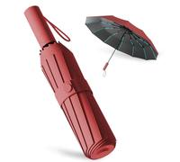 Parapluie pliant Automatique, Parapluie Résistant Au Vent, Compact Coupe-Vent Avec 60 Baleines Pour Les Hommes Et Les Femmes (Rouge foncé)