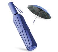 Parapluie pliant automatique résistant au vent, parapluie compact coupe-vent avec 60 baleines pour hommes et femmes (Bleu foncé)