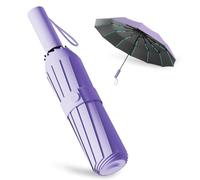 Parapluie pliant automatique résistant au vent, parapluie compact coupe-vent avec 60 baleines pour hommes et femmes (Violet)