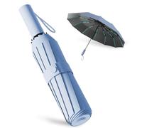 Parapluie pliant automatique résistant au vent, parapluie compact coupe-vent avec 60 baleines pour hommes et femmes (Bleu ciel)