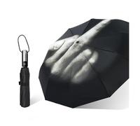 Parapluie pliant doigt d'honneur, 1 parapluie à geste international amusant entièrement automatique, parapluie compact double couche, protection solaire en vinyle et parapluie de protection UV, parapl