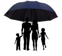 Parapluie pliant manuel extra large 10 baleines Bleu marine | Auvent à dix baleines de 130 cm pour 2 à 3 personnes sous la pluie ou le soleil - Tissu adhésif noir 210T pliable à 33 cm