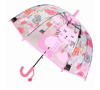 Parapluie pour enfant avec toit en dôme - Design léger et mignon - Protection contre le vent et la pluie - En forme de cloche - Transparent - Cadeaux pour enfants, Chat rose., S